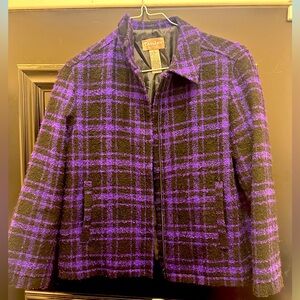 Tan Jay Petites Bouclé Plaid Zip-Front Jacket | Purple & Black | Size 8P